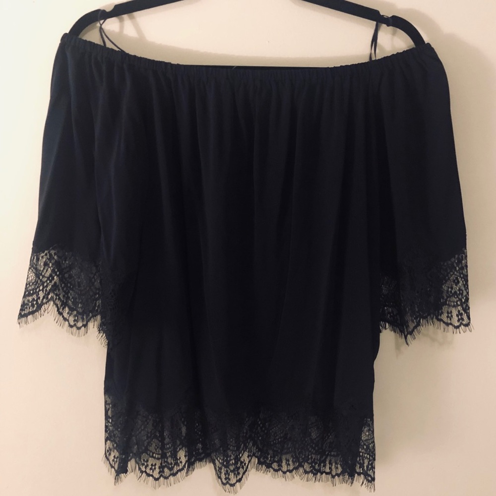 NWT Banana Republic Navy Off The Shoulder Lace Top